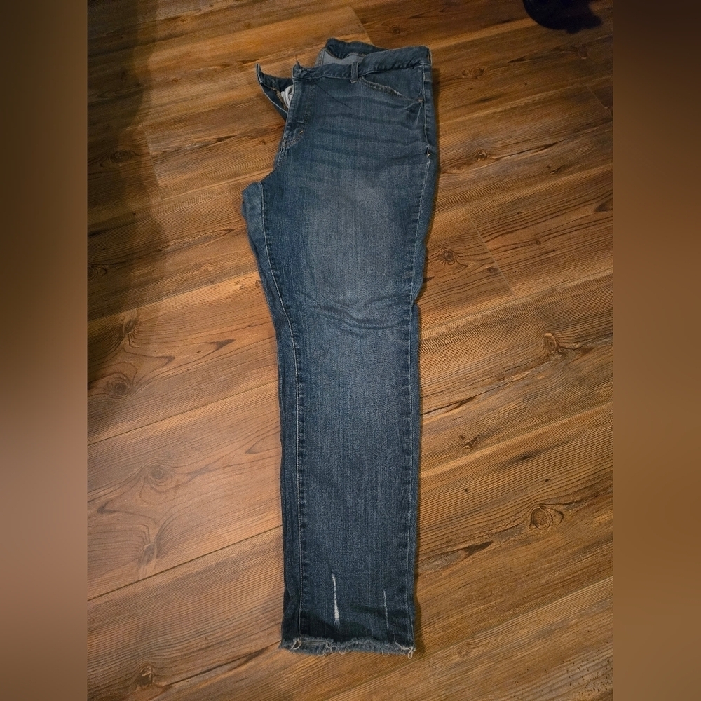 Dark Wash Skinny Jeans for Women - Stretch Denim Rough Cut Cuff 20w